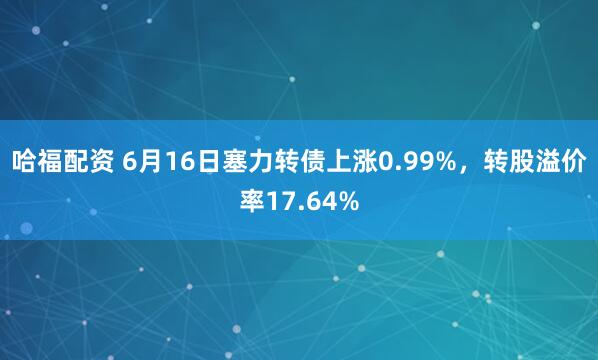 哈福配资 6月16日塞力转债上涨0.99%，转股溢价率17.64%